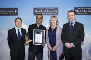 Environment Award Winner 2015 Graham Miller, Tourism for Tomorrow Lead Judge, Winner - The Soneva Group, Maldives and Thailand, Sonu Shivdasani, CEO & Chairman, Fiona Jeffery OBE, Chair Tourism for Tomorrow Awards, Environment Award Sponsor, Tristan Kirchner, Executive Director, Visa Europe