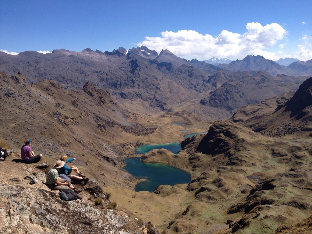 Adult VIP family from Scandinavia taking a break on the Lares Trek to Machu Picchu. © Vamos Expeditions